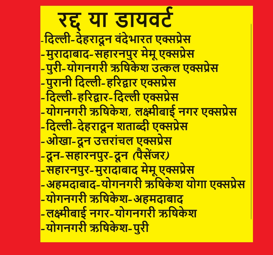 उत्तराखंड : ट्रेन से सफर कने वालों के लिए जरूरी सूचना, 20 ट्रेनें रद्द, रूट डायवर्ट